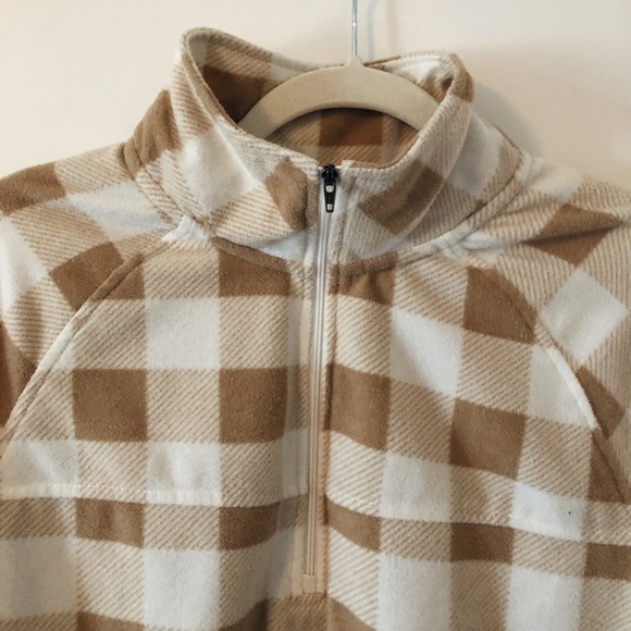Lightweight Fleece Tan/White Plaid Quarter Zip - Picture 4 of 7